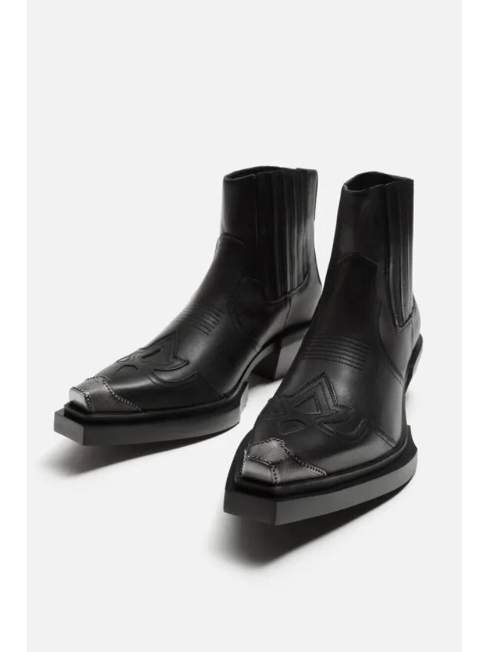 Zara Mens Leather Cowboy Boots EU 43 US 10 Black western Limited Ed 2011/420 New